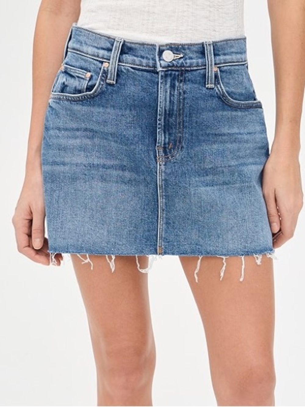 MOTHER Denim Frayed-Hem Mini Skirt - Light Blue